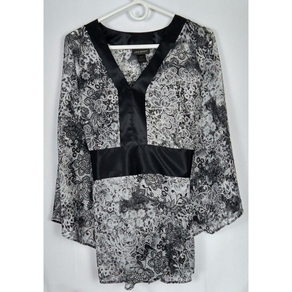 Lane Bryant Black Transparent Tie Back Elegant Blouse 14/16